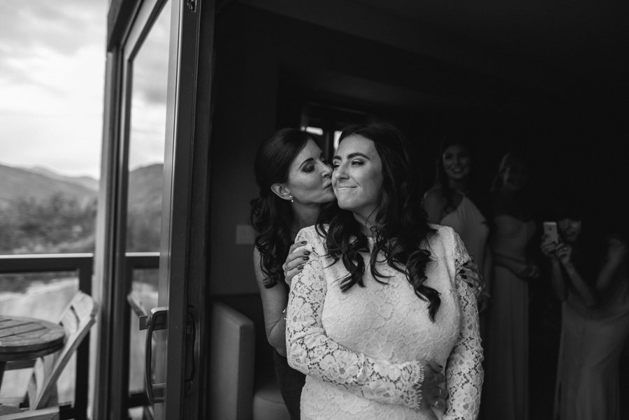 Bride and her mom having a sweet moment