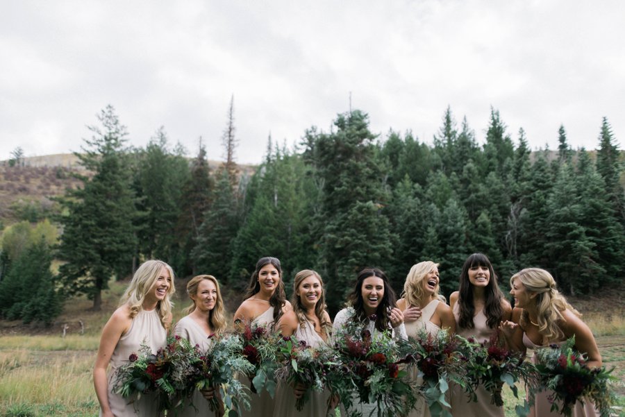 Bride and bridesmaids laughing portrait at the St Regis Deer Valley