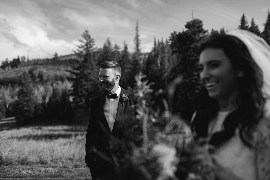 Editorial black and white wedding photo at St Regis Deer Valley