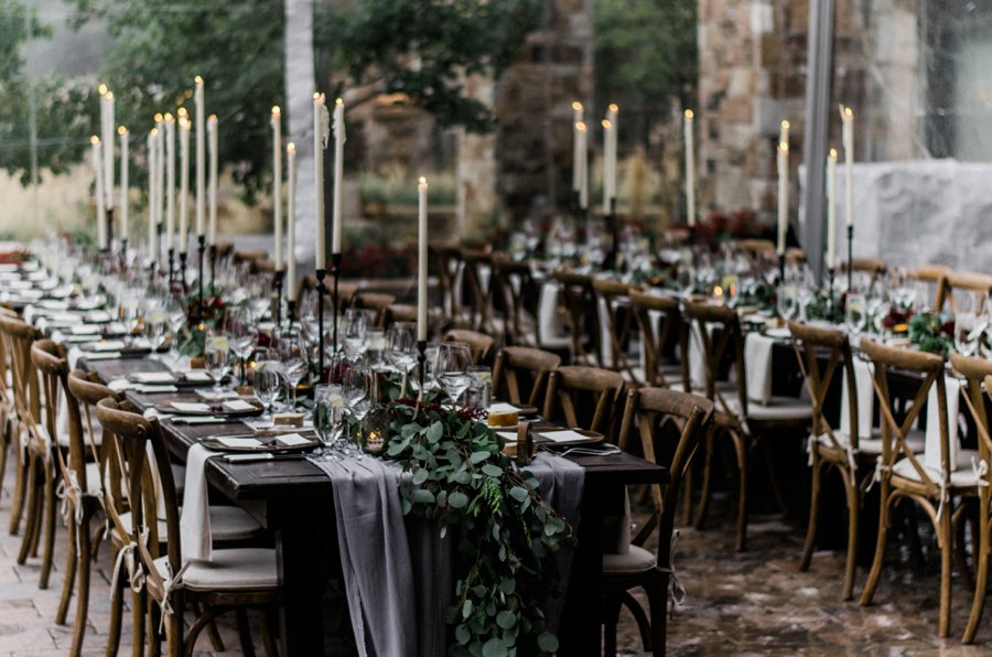 Moody wedding tablescape at the St Regis Deer Valley