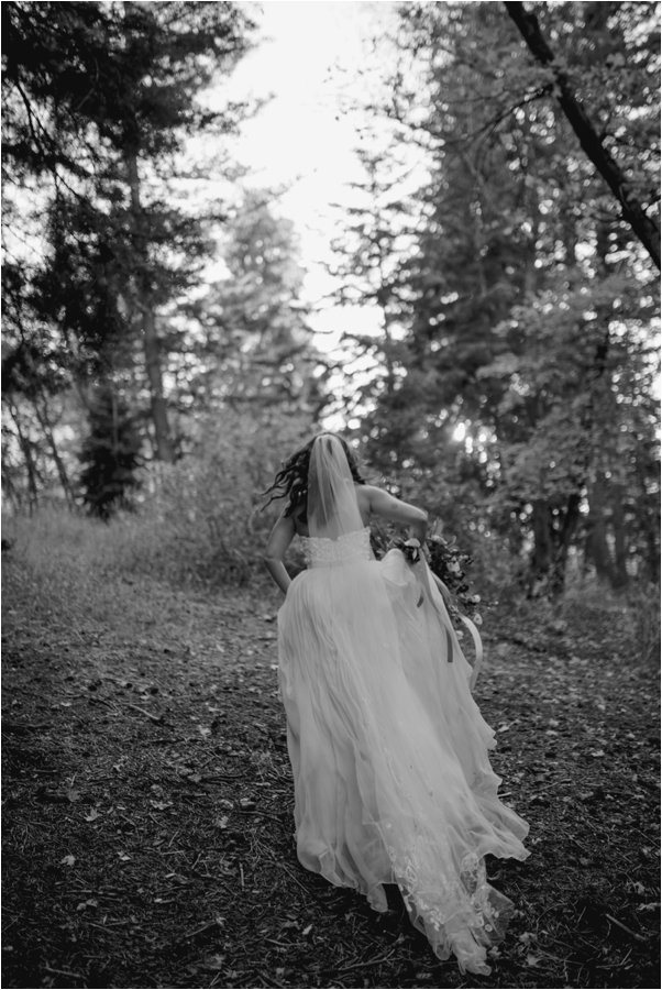 Bride running in ethereal BHLDN wedding dress